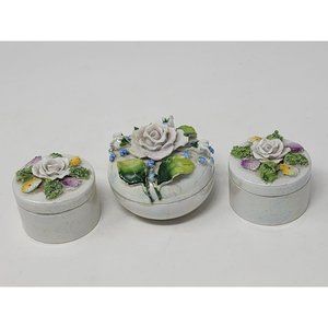 Vintage Germany Small Hand Painted Trinket Boxes Luminescent Translucent Roses‎